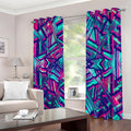 Neon Ethnic Aztec Trippy Print Dimout Grommet Curtains