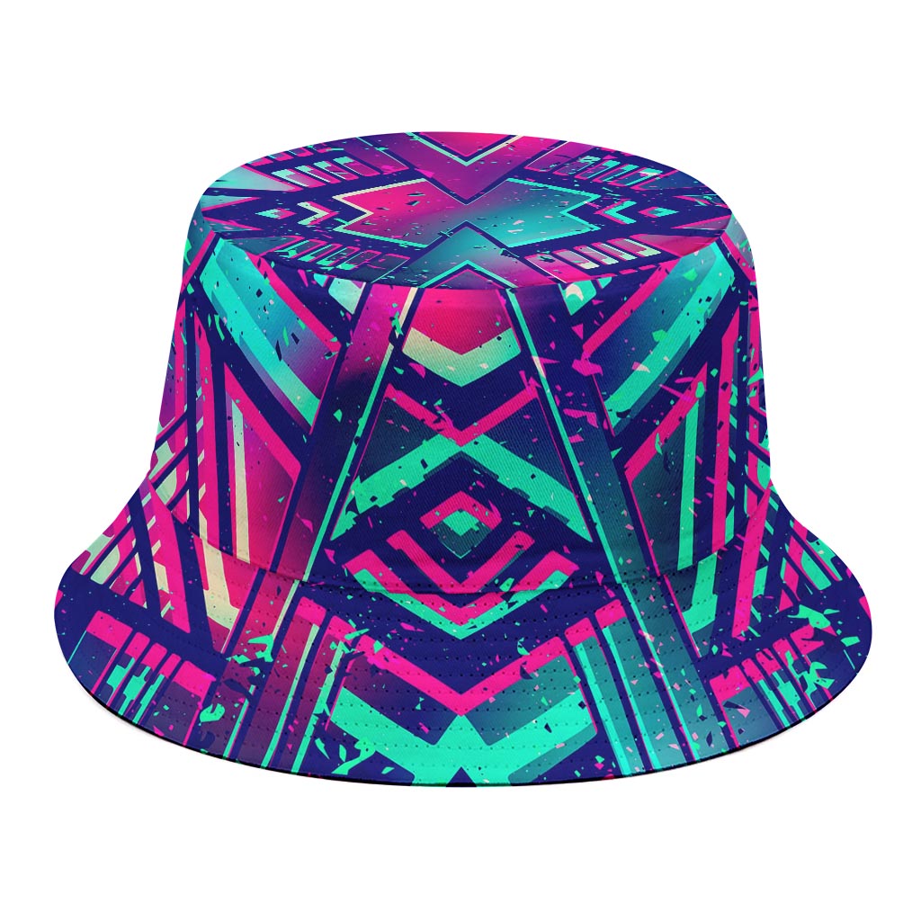 Neon Ethnic Aztec Trippy Print Bucket Hat