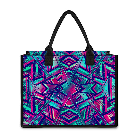 Neon Ethnic Aztec Trippy Print Canvas Tote Bag