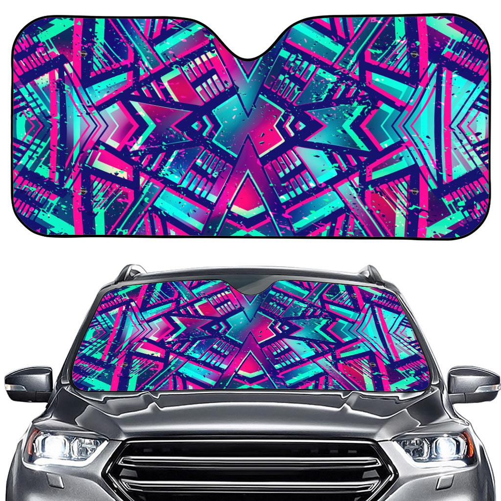 Neon Ethnic Aztec Trippy Print Car Windshield Sun Shade