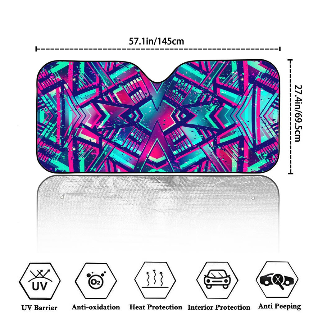 Neon Ethnic Aztec Trippy Print Car Windshield Sun Shade