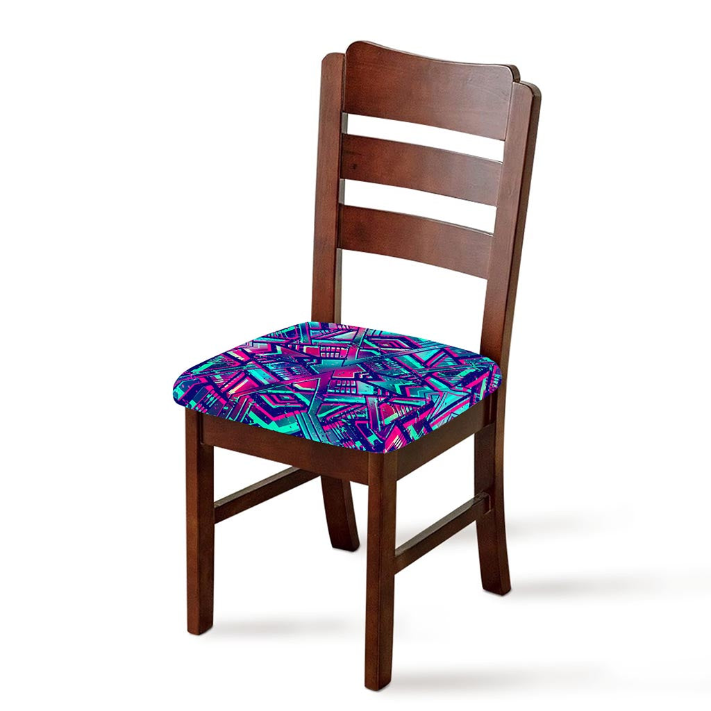 Neon Ethnic Aztec Trippy Print Chair Cushion Cover