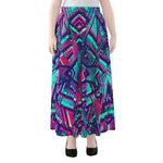 Neon Ethnic Aztec Trippy Print Chiffon Maxi Skirt