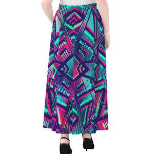 Neon Ethnic Aztec Trippy Print Chiffon Maxi Skirt