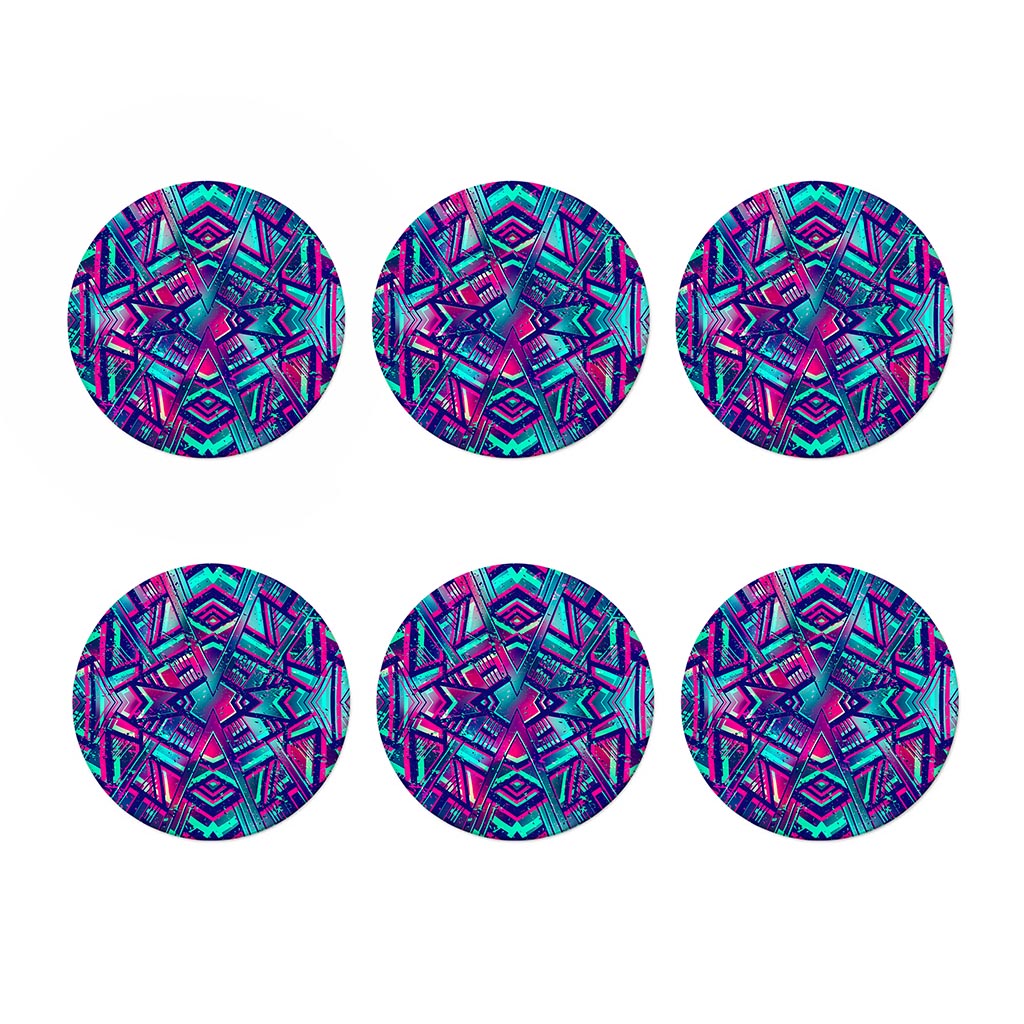 Neon Ethnic Aztec Trippy Print Coaster Set
