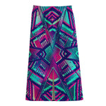 Neon Ethnic Aztec Trippy Print Cotton Front Slit Maxi Skirt