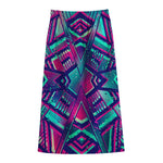 Neon Ethnic Aztec Trippy Print Cotton Front Slit Maxi Skirt