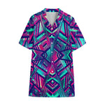 Neon Ethnic Aztec Trippy Print Cotton Hawaiian Shirt