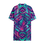 Neon Ethnic Aztec Trippy Print Cotton Hawaiian Shirt