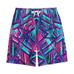 Neon Ethnic Aztec Trippy Print Cotton Shorts