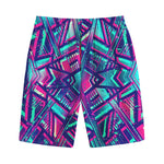 Neon Ethnic Aztec Trippy Print Cotton Shorts