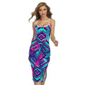 Neon Ethnic Aztec Trippy Print Cross Back Cami Dress