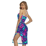 Neon Ethnic Aztec Trippy Print Cross Back Cami Dress