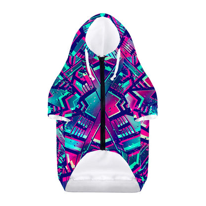 Neon Ethnic Aztec Trippy Print Dog Zip Up Hoodie
