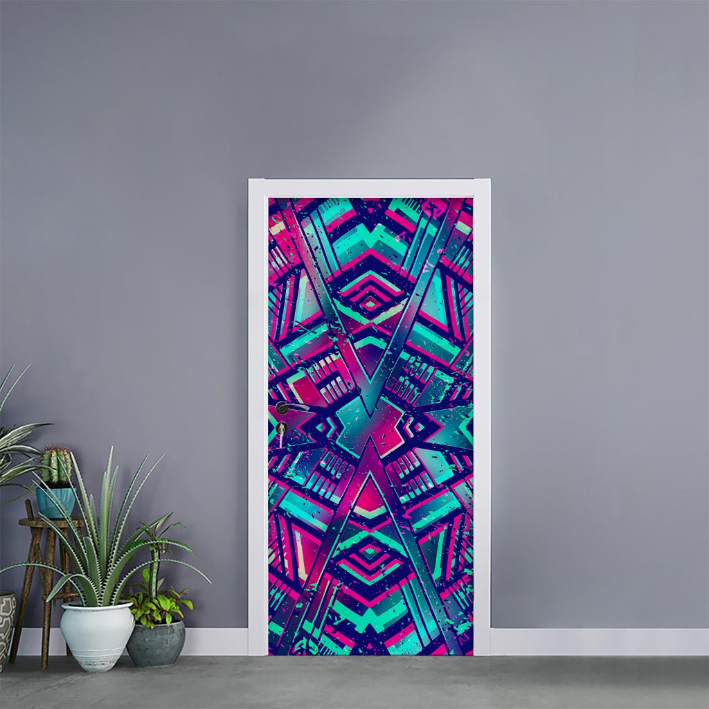 Neon Ethnic Aztec Trippy Print Door Sticker