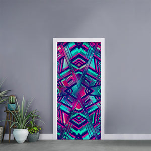 Neon Ethnic Aztec Trippy Print Door Sticker