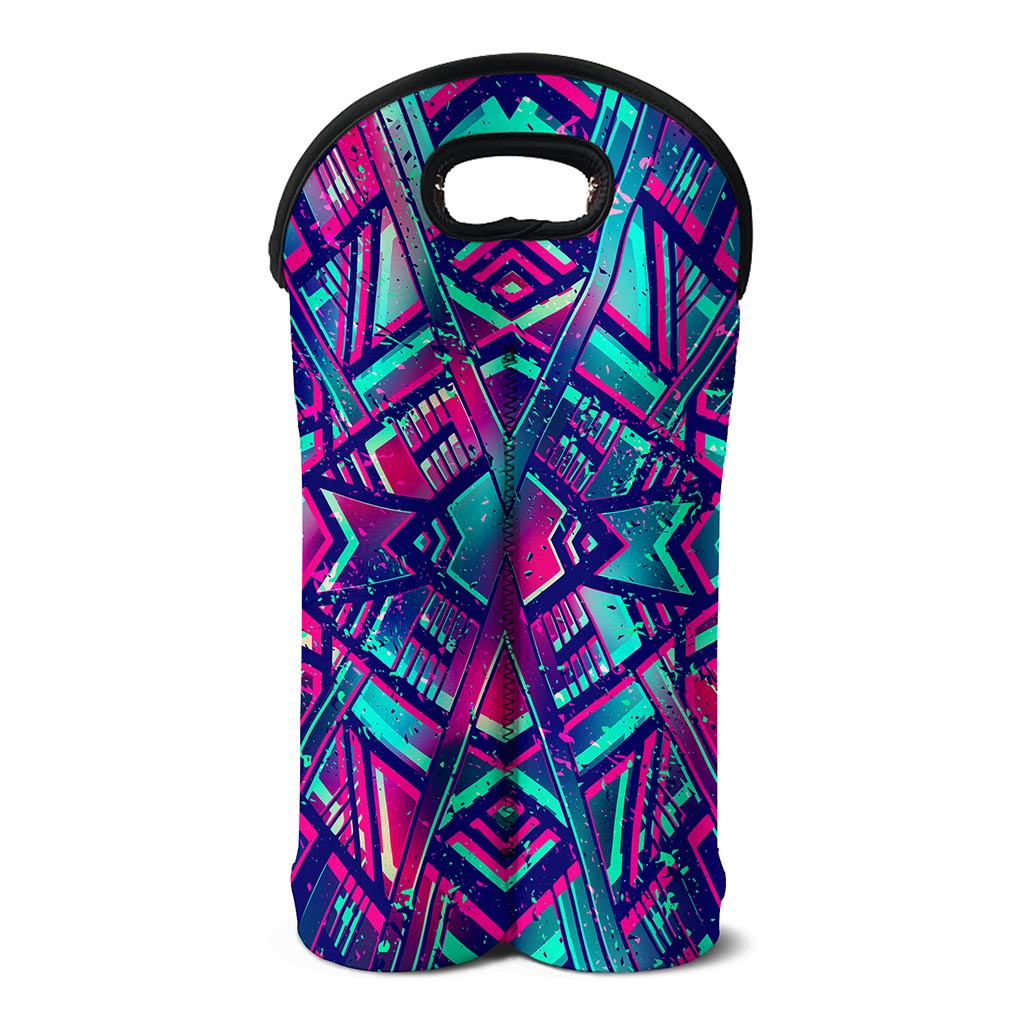 Neon Ethnic Aztec Trippy Print Double Neoprene Wine Tote