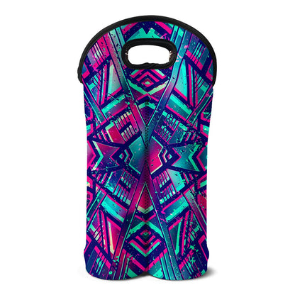 Neon Ethnic Aztec Trippy Print Double Neoprene Wine Tote