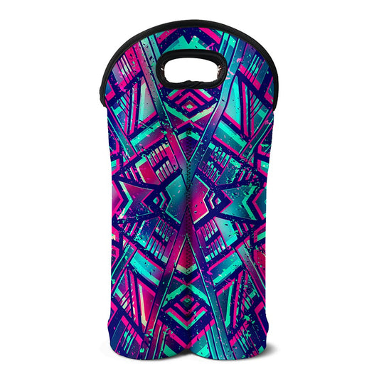 Neon Ethnic Aztec Trippy Print Double Neoprene Wine Tote