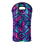 Neon Ethnic Aztec Trippy Print Double Neoprene Wine Tote