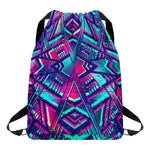Neon Ethnic Aztec Trippy Print Drawstring Backpack