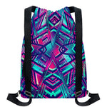 Neon Ethnic Aztec Trippy Print Drawstring Backpack