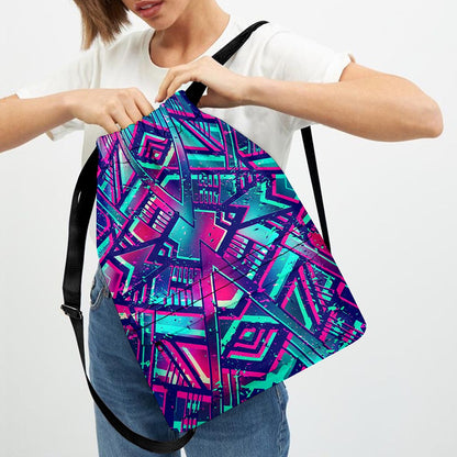 Neon Ethnic Aztec Trippy Print Drawstring Backpack