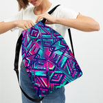 Neon Ethnic Aztec Trippy Print Drawstring Backpack