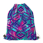 Neon Ethnic Aztec Trippy Print Drawstring Bag