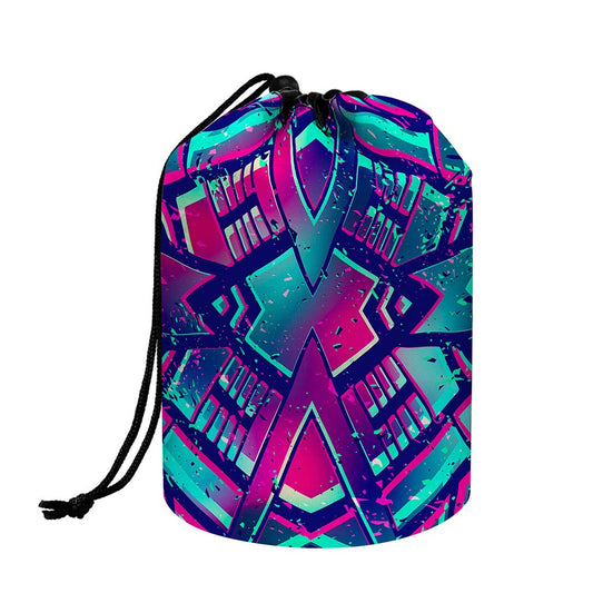 Neon Ethnic Aztec Trippy Print Drawstring Makeup Bag