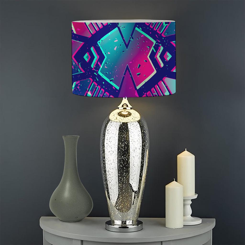 Neon Ethnic Aztec Trippy Print Drum Lamp Shade