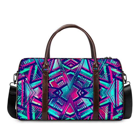 Neon Ethnic Aztec Trippy Print Duffle Bag