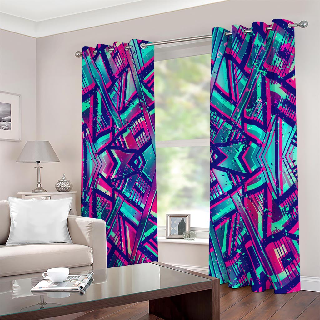 Neon Ethnic Aztec Trippy Print Extra Wide Grommet Curtains