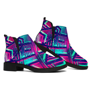 Neon Ethnic Aztec Trippy Print Flat Ankle Boots