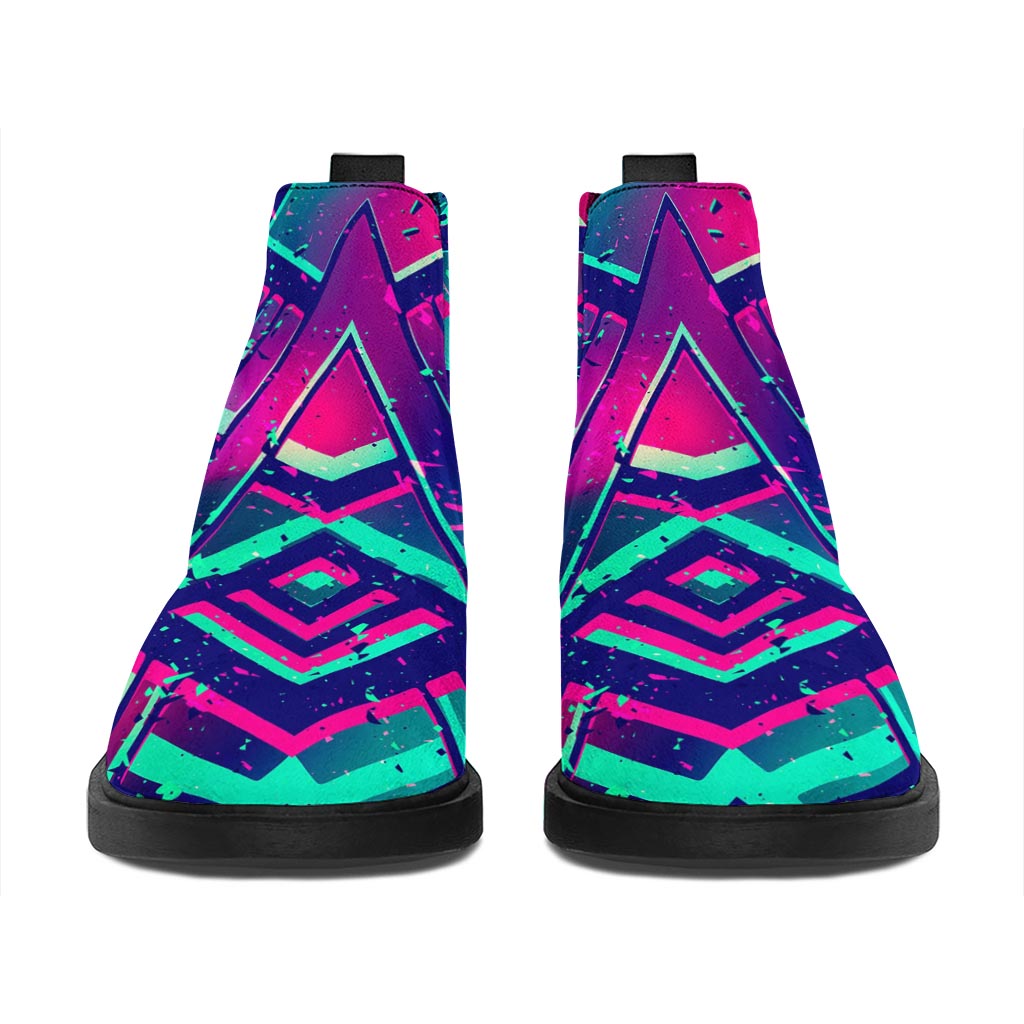 Neon Ethnic Aztec Trippy Print Flat Ankle Boots