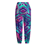 Neon Ethnic Aztec Trippy Print Fleece Lined Knit Pants