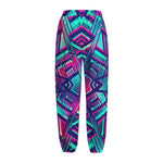 Neon Ethnic Aztec Trippy Print Fleece Lined Knit Pants