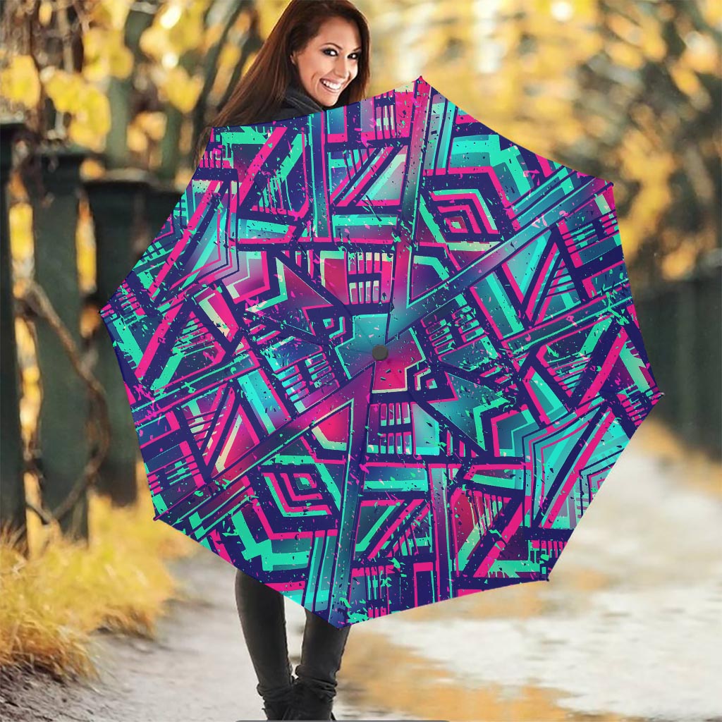 Neon Ethnic Aztec Trippy Print Foldable Umbrella