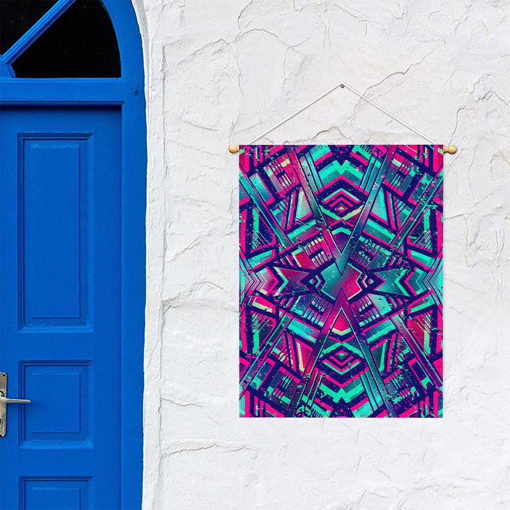 Neon Ethnic Aztec Trippy Print Garden Flag