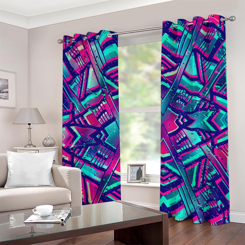 Neon Ethnic Aztec Trippy Print Grommet Curtains