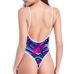 Neon Ethnic Aztec Trippy Print High Cut One Piece Swimsuit