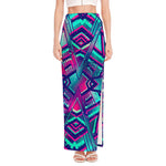 Neon Ethnic Aztec Trippy Print High Slit Maxi Skirt