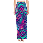 Neon Ethnic Aztec Trippy Print High Slit Maxi Skirt