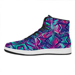Neon Ethnic Aztec Trippy Print High Top Leather Sneakers