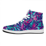 Neon Ethnic Aztec Trippy Print High Top Leather Sneakers