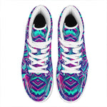 Neon Ethnic Aztec Trippy Print High Top Leather Sneakers