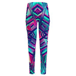 Neon Ethnic Aztec Trippy Print High-Waisted Pocket Leggings