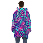 Neon Ethnic Aztec Trippy Print Hoodie Blanket