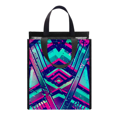 Neon Ethnic Aztec Trippy Print Insulated Lunch Tote