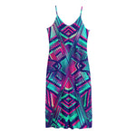 Neon Ethnic Aztec Trippy Print Jersey Midi Cami Dress